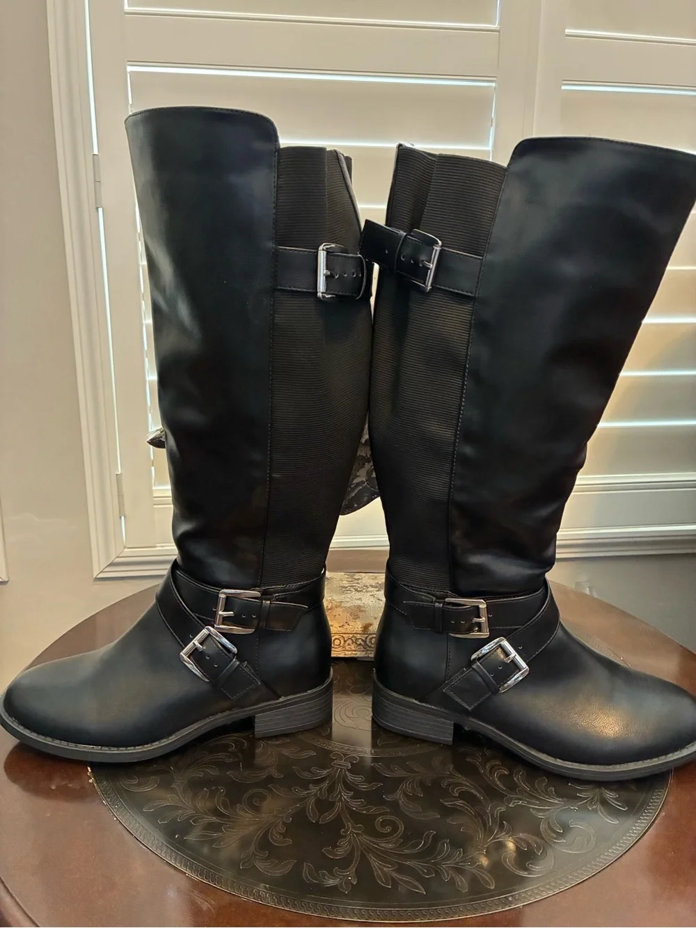Sleek Black Over-the-Knee Buckle Boots